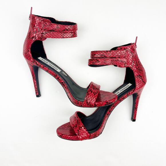 Steve Madden Red Snake Print Heels Size 8 - Picture 12 of 13